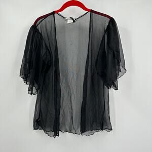 Seduction Wear Womens L Black Sheer Mesh Kimono Robe Romantic Ruffle Sleeve‎